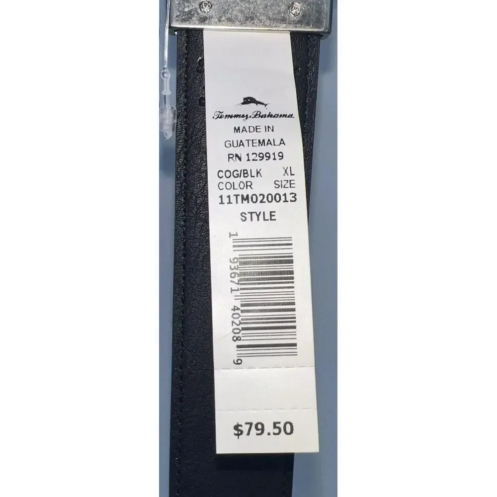 Tommy Bahama Reversible Leather Belt Black Brown Marlin Buckle - Men's XL - New!